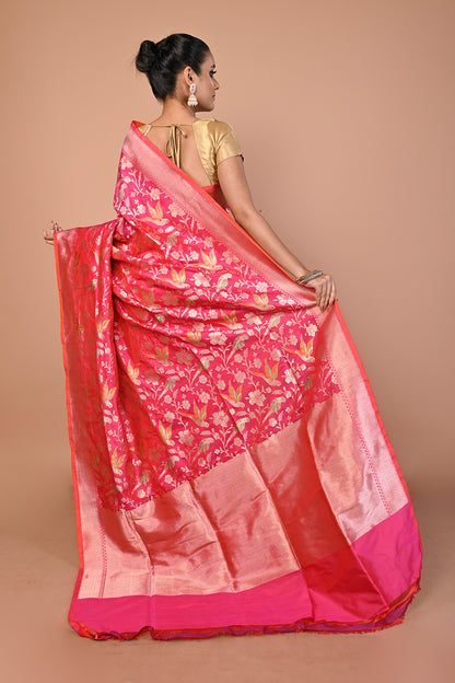 Banarasi Silk Jaal Pink Saree