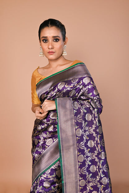 Banarasi Silk Jaal Royal Blue Saree
