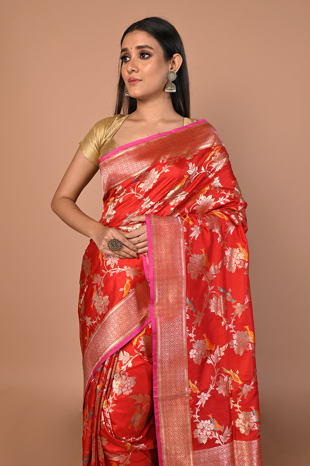 Banarasi Silk Jaal Red Saree