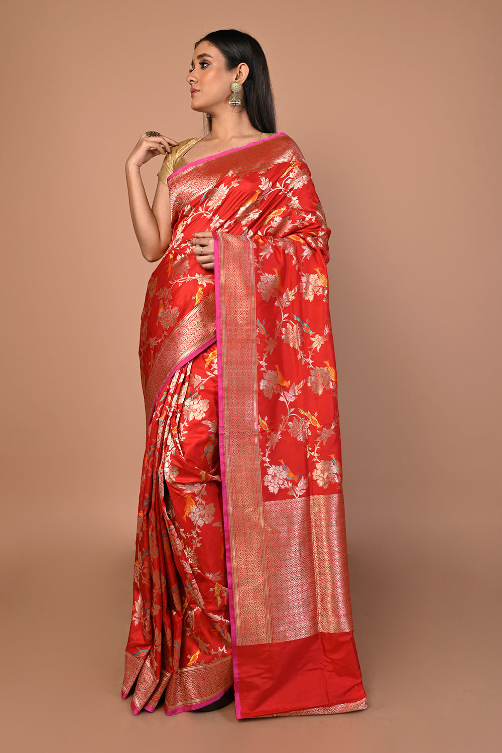 Banarasi Silk Jaal Red Saree
