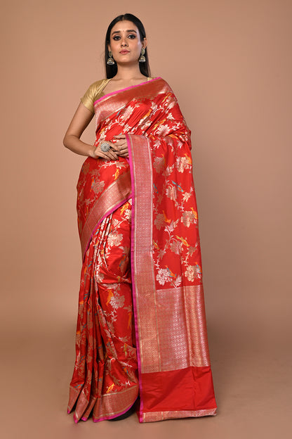 Banarasi Silk Jaal Red Saree