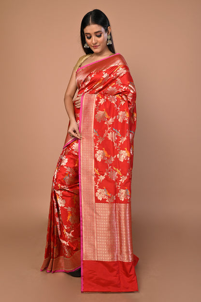 Banarasi Silk Jaal Red Saree