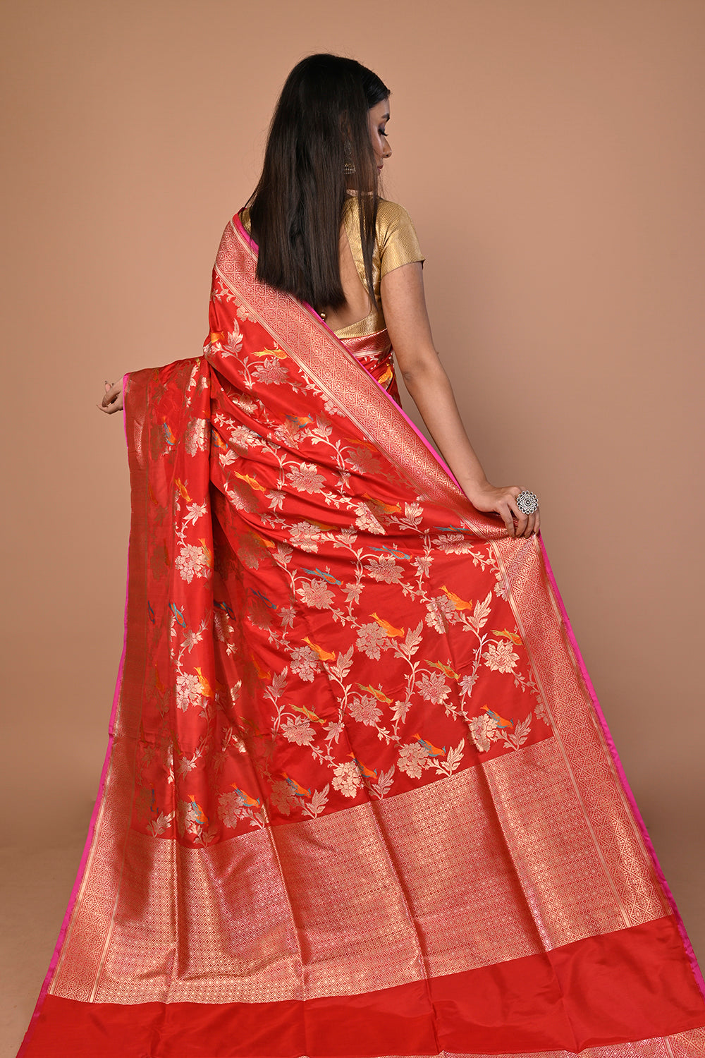 Banarasi Silk Jaal Red Saree