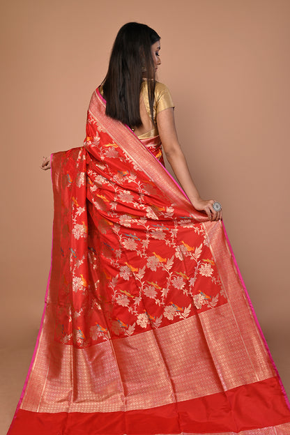 Banarasi Silk Jaal Red Saree
