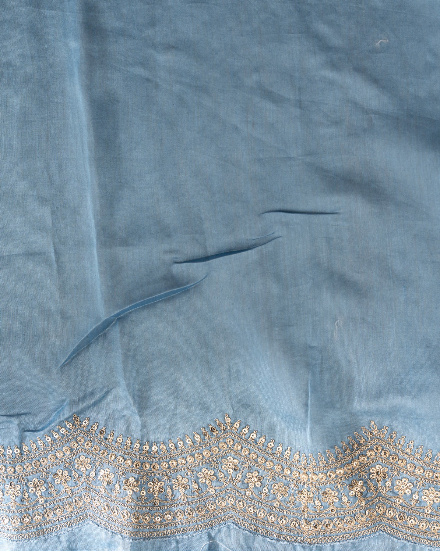 Organza Floral Embroidery Blue Saree With Scallop Border With Rakhi And Gift Box