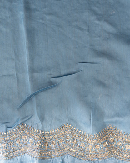 Organza Floral Embroidery Blue Saree With Scallop Border With Rakhi And Gift Box