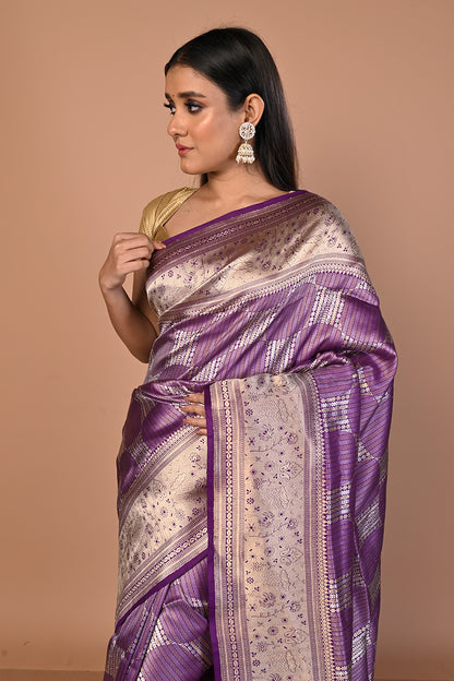 Banarasi Silk Brocade Purple Saree