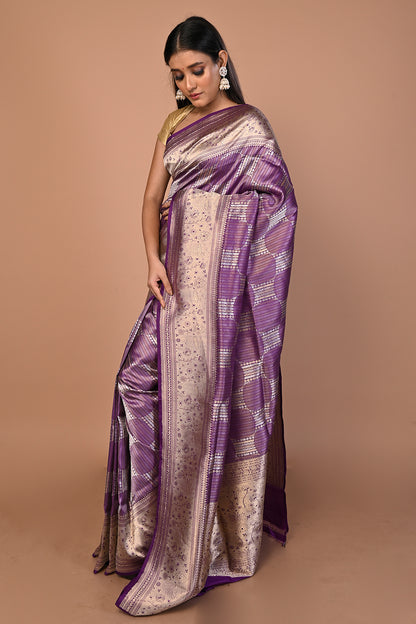 Banarasi Silk Brocade Purple Saree