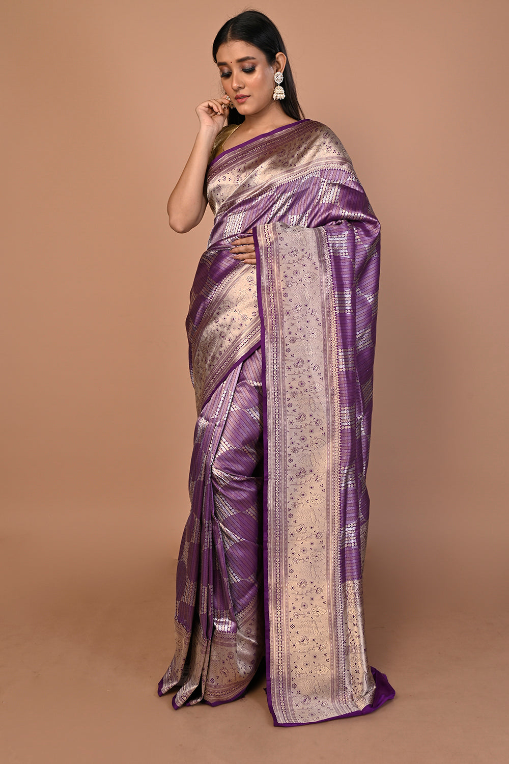 Banarasi Silk Brocade Purple Saree