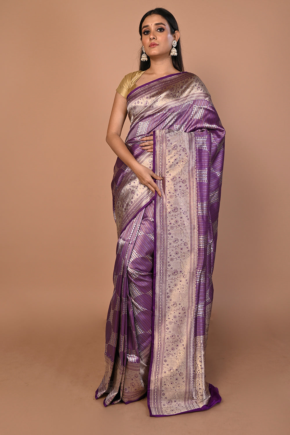 Banarasi Silk Brocade Purple Saree