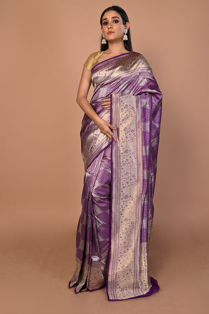 Banarasi Silk Brocade Purple Saree