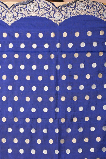 Banarasi Silk Jaal Royal Blue Saree With Scallop Border