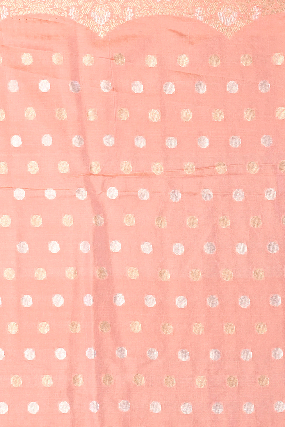 Banarasi Silk Jaal Peach Saree With Scallop Border