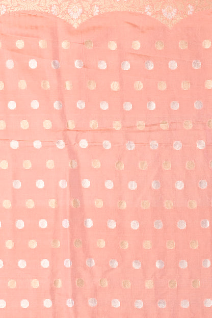 Banarasi Silk Jaal Peach Saree With Scallop Border