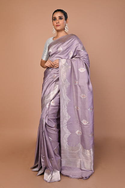 Banarasi Silk Butta Lilac Saree