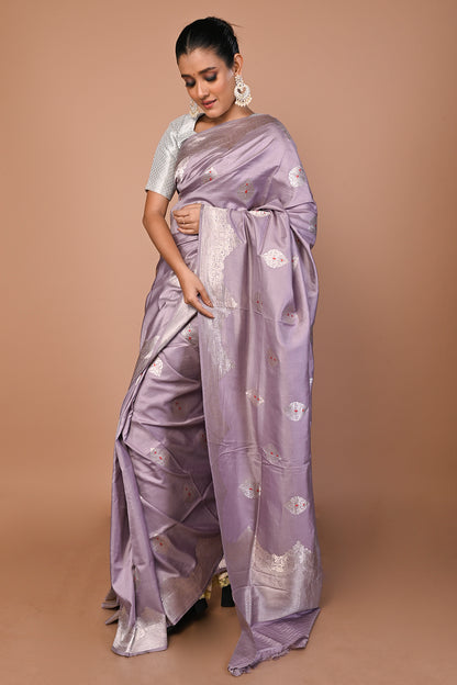 Banarasi Silk Butta Lilac Saree