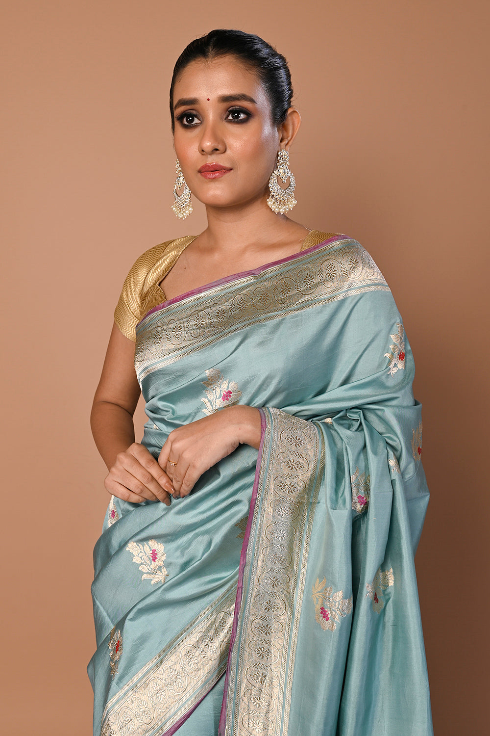 Banarasi Silk Butta Pastel Blue Saree