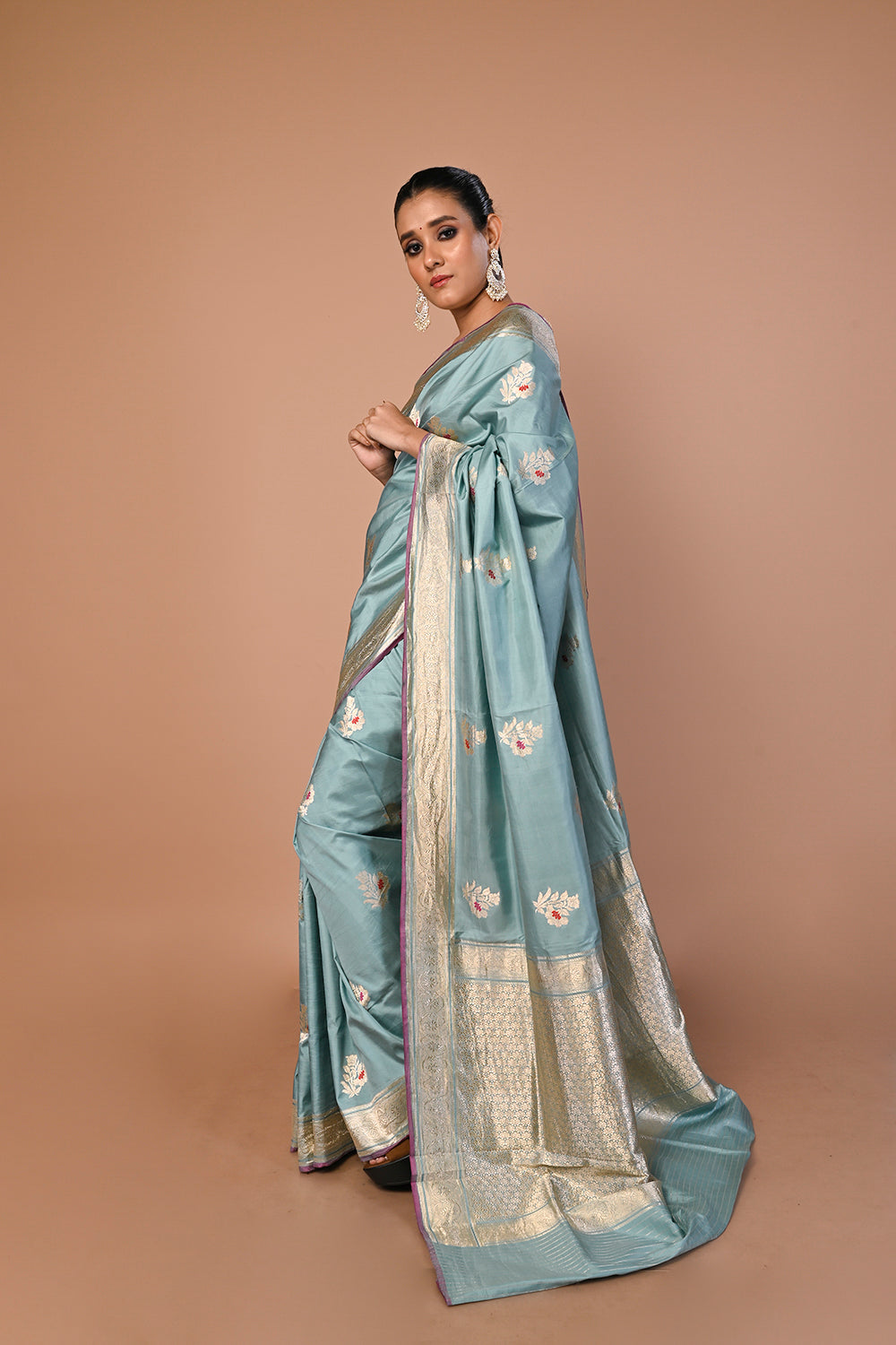 Banarasi Silk Butta Pastel Blue Saree