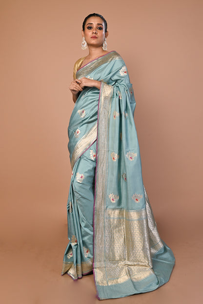 Banarasi Silk Butta Pastel Blue Saree