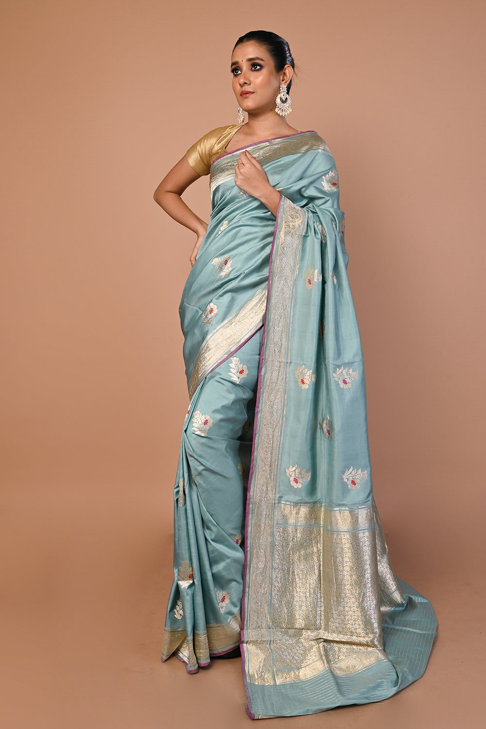 Banarasi Silk Butta Pastel Blue Saree