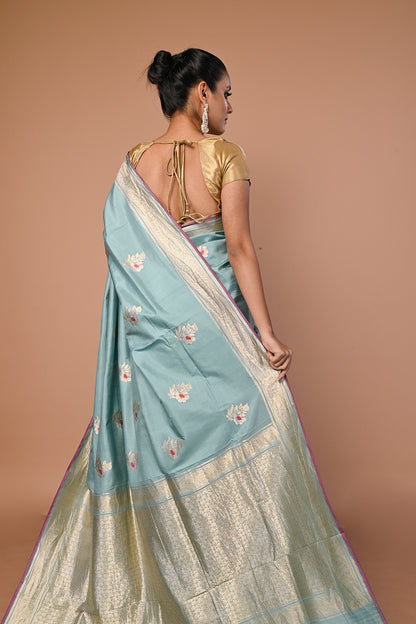 Banarasi Silk Butta Pastel Blue Saree