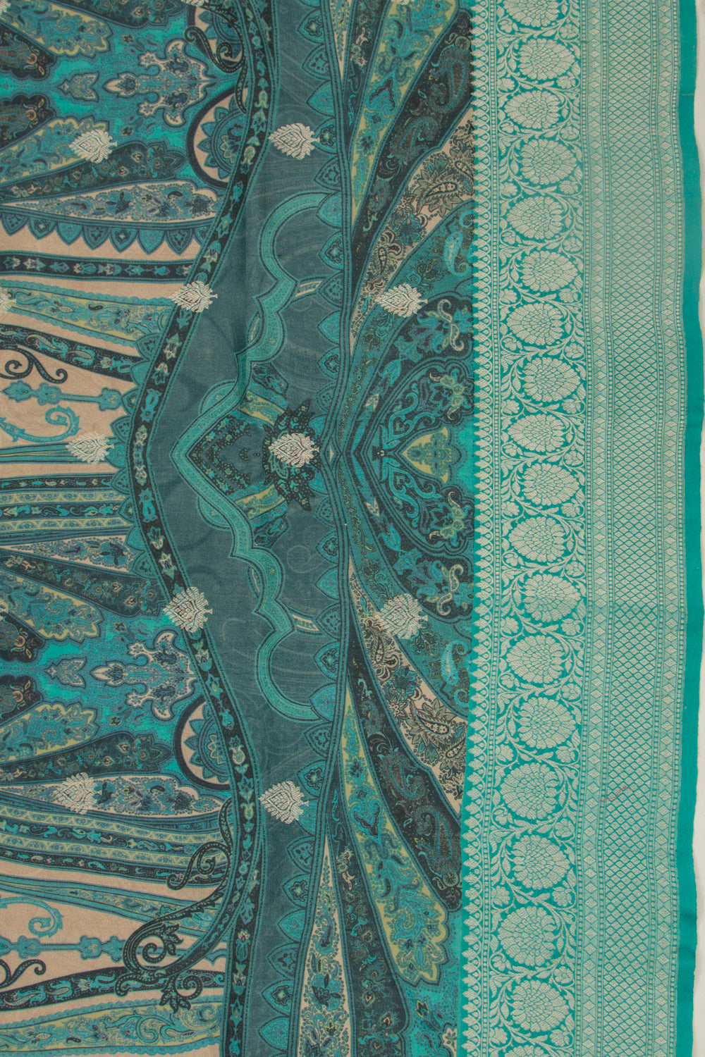 Tussar Printed And Butta Blue Saree