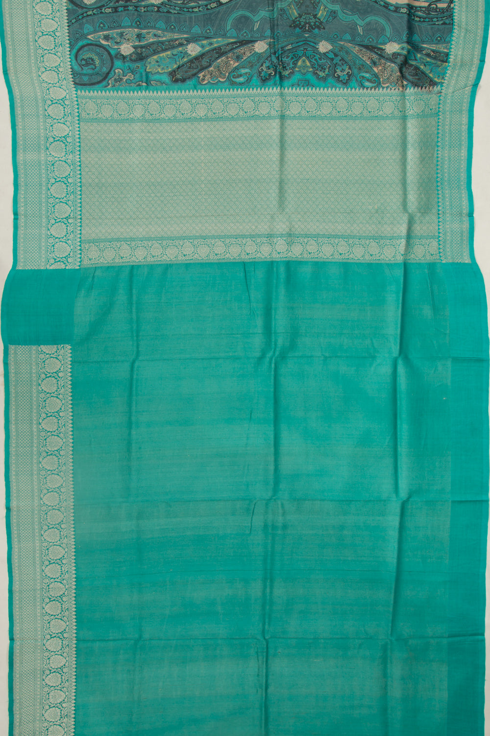 Tussar Printed And Butta Blue Saree