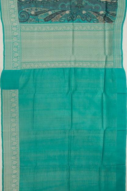 Tussar Printed And Butta Blue Saree