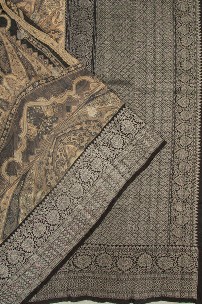 Tussar Printed And Butta Black Saree