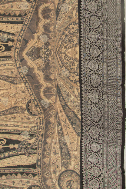 Tussar Printed And Butta Black Saree