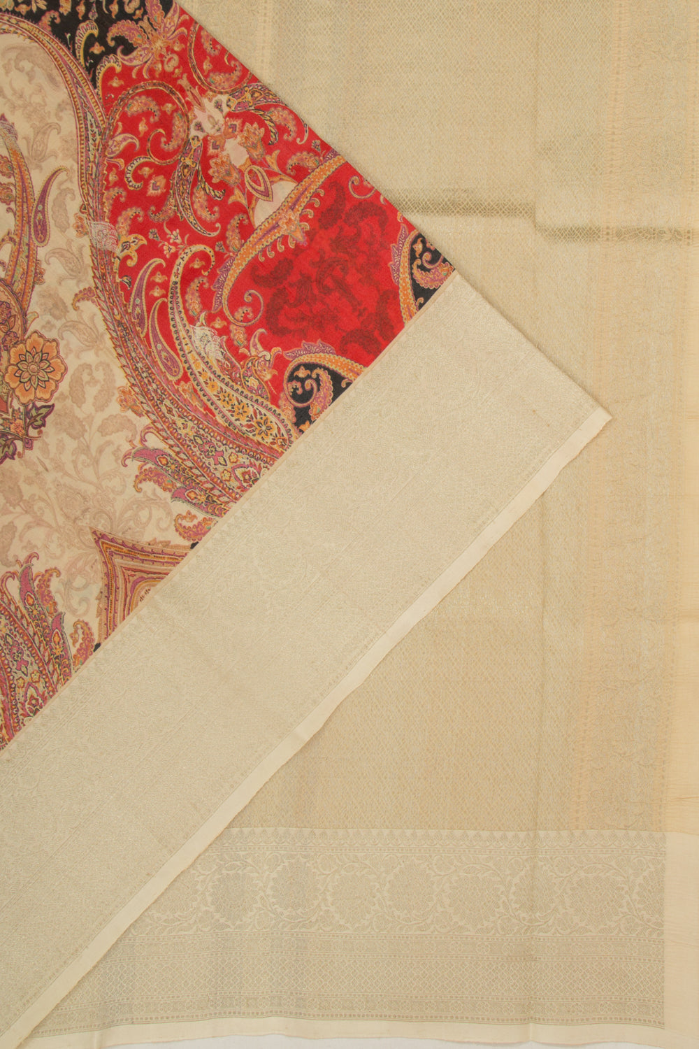 Tussar Printed And Butta Cream Saree