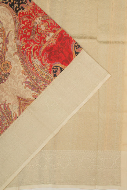 Tussar Printed And Butta Cream Saree