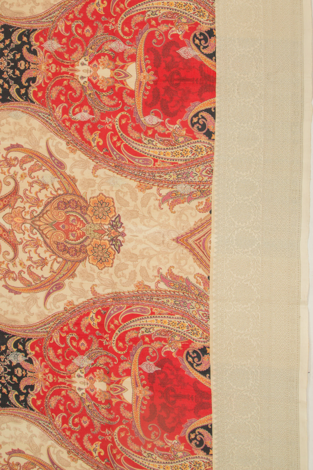 Tussar Printed And Butta Cream Saree