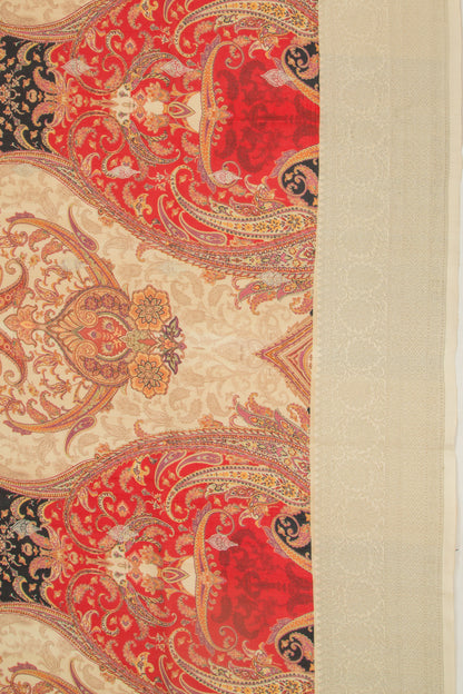 Tussar Printed And Butta Cream Saree