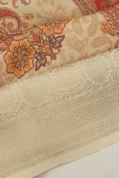 Tussar Printed And Butta Cream Saree