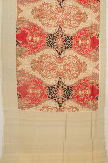 Tussar Printed And Butta Cream Saree