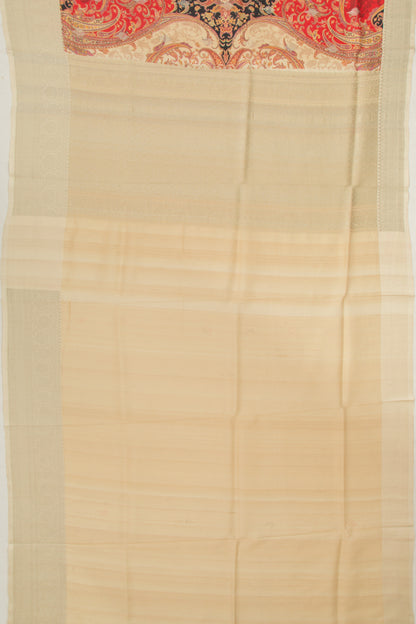 Tussar Printed And Butta Cream Saree