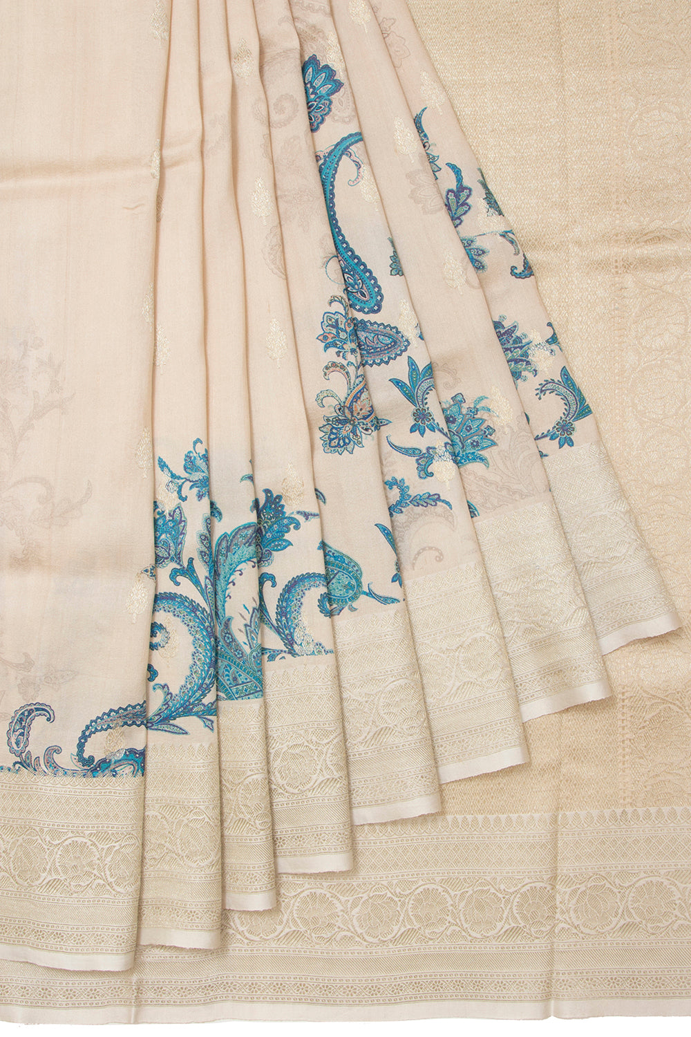 Tussar Printed Cream Saree