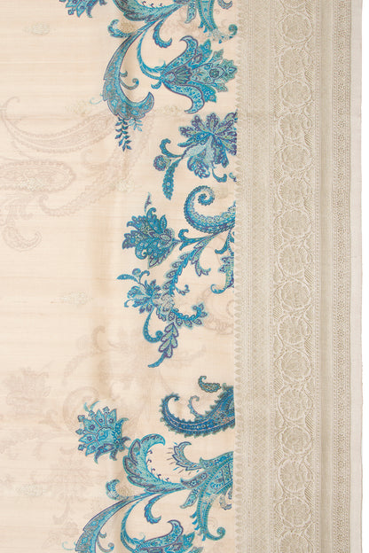 Tussar Printed Cream Saree