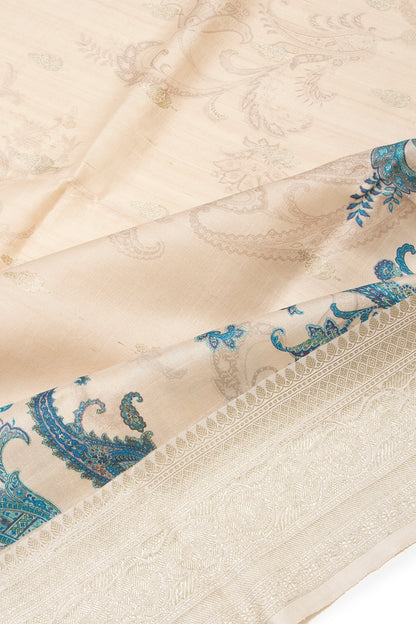 Tussar Printed Cream Saree