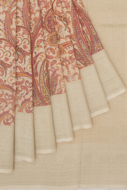 Tussar Floral Printed Cream Saree