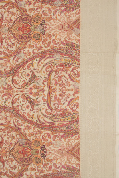 Tussar Floral Printed Cream Saree