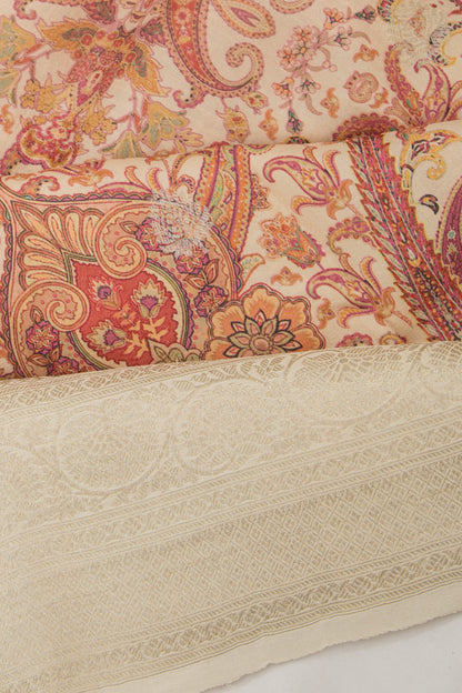 Tussar Floral Printed Cream Saree