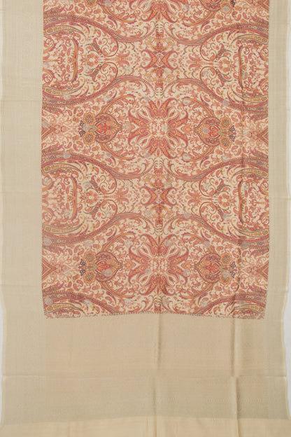 Tussar Floral Printed Cream Saree