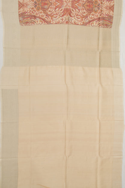 Tussar Floral Printed Cream Saree