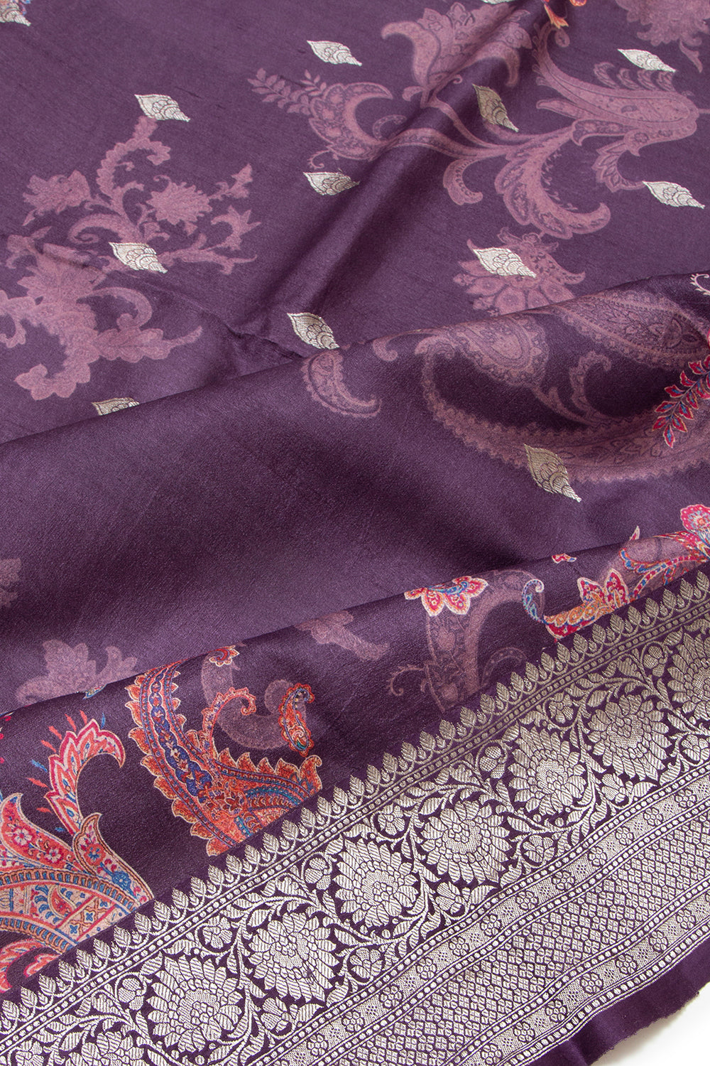 Tussar Printed Purple Saree