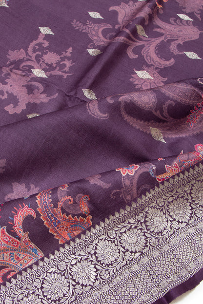 Tussar Printed Purple Saree