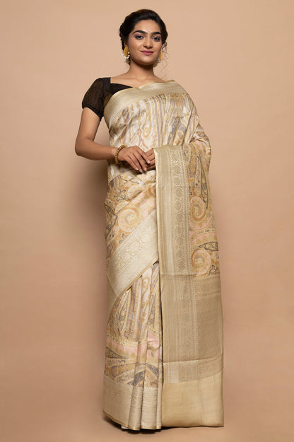 Tussar Floral Printed Baby Pink Saree
