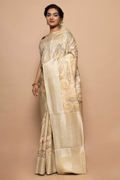 Tussar Floral Printed Baby Pink Saree