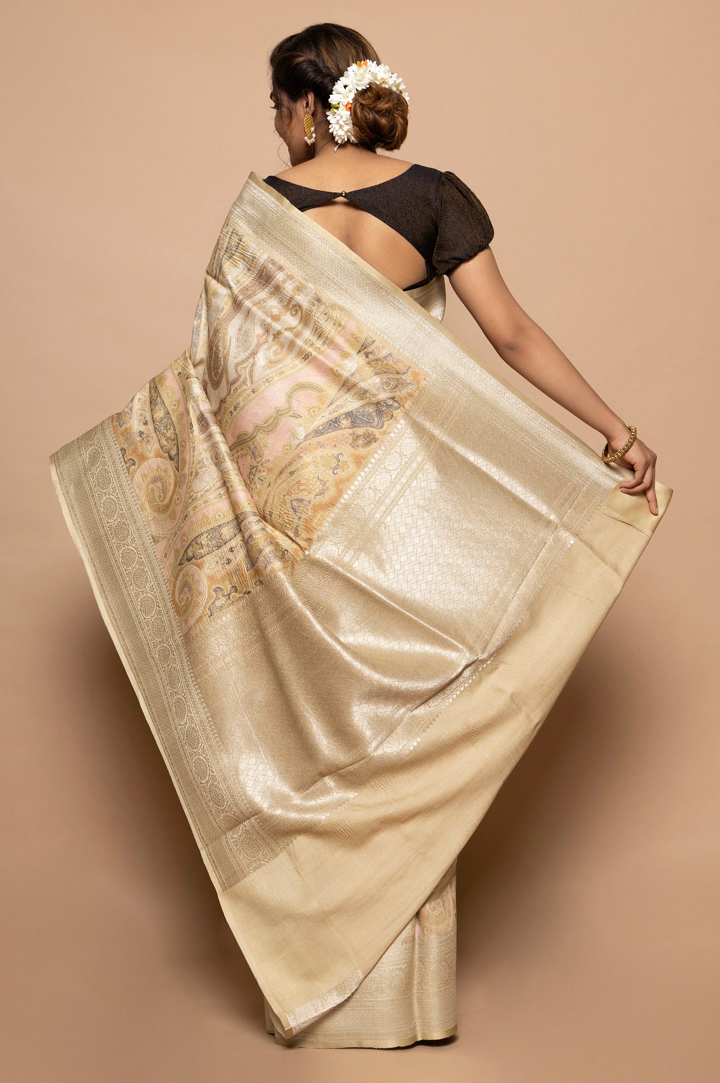 Tussar Floral Printed Baby Pink Saree